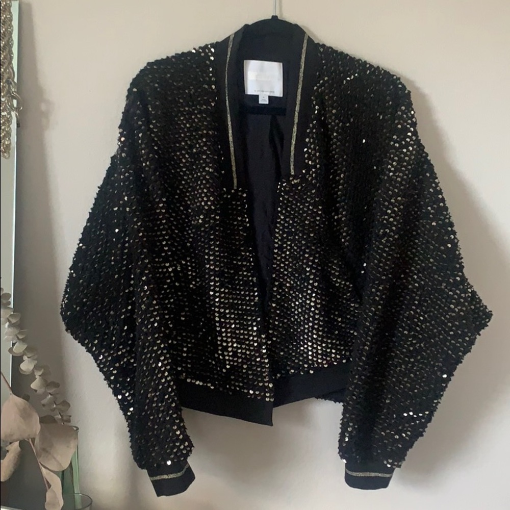 Ettitwa Sequined Fleece Bomber Style Jacket